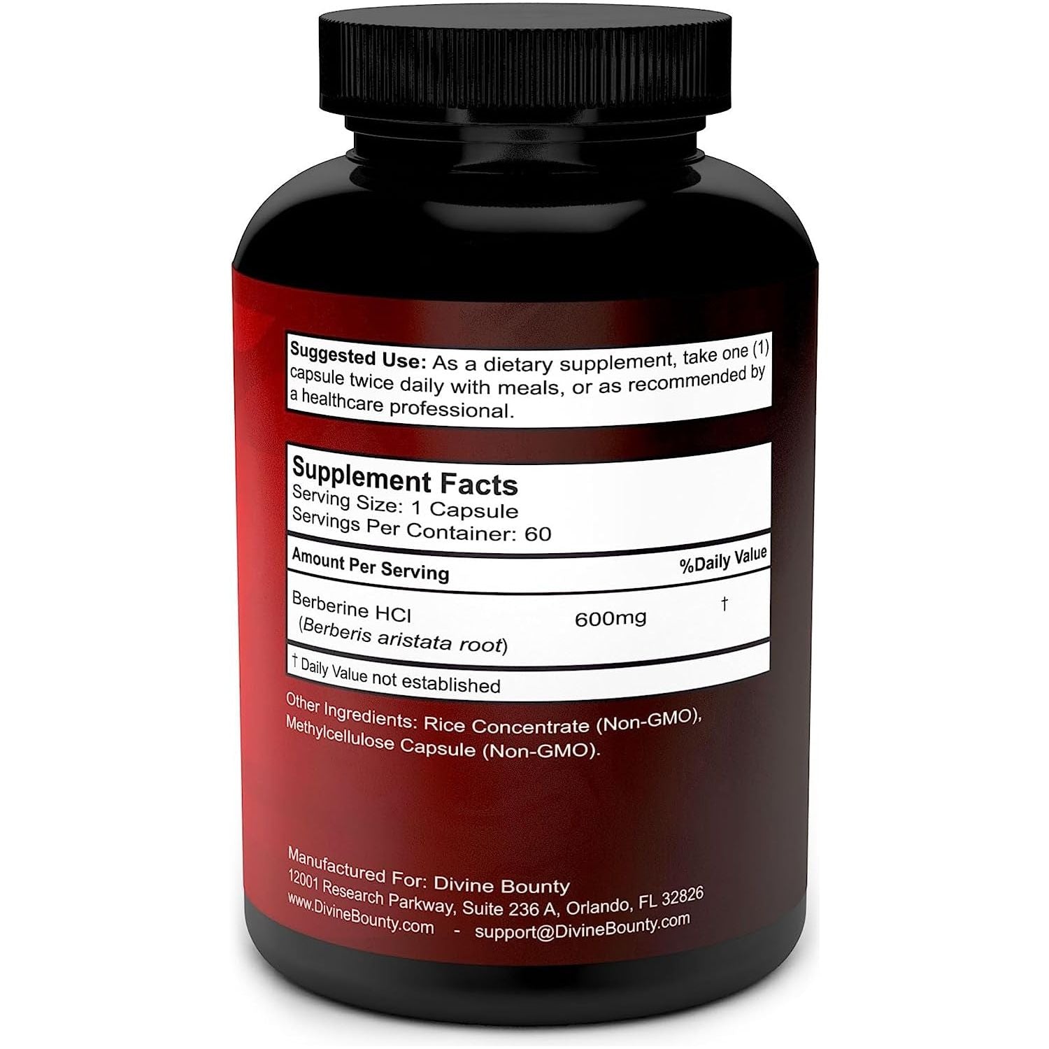 Divine Bounty Pure Berberine Complex - 600Mg per Capsule Berberine Hcl Supplement - 60 Vegetarian Capsules