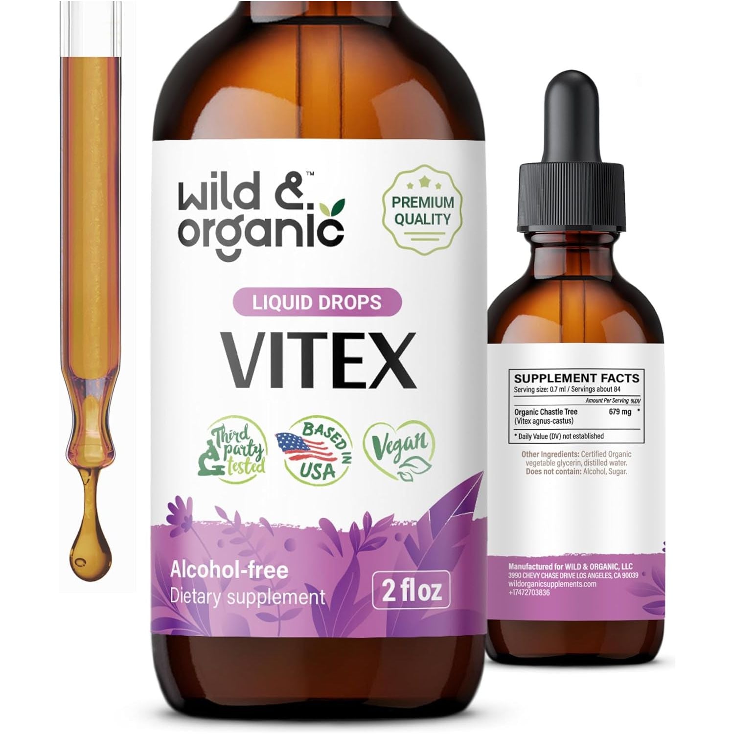 Wild & Organic Vitex Tincture - Liquid Chaste Tree Supplement for Mood Support - 2 Fl Oz