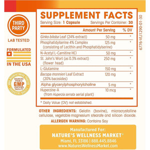 Natures Wellness Brain Booster | Natural Cognitive Enhancer for Increased Focus, Memory and Mental Clarity