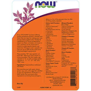 NOW Foods Supplements, Empty Vegetarian Capsules, Double "00", Filled by Weight, Non-Gmo Project Verified, 250 Veg Capsules