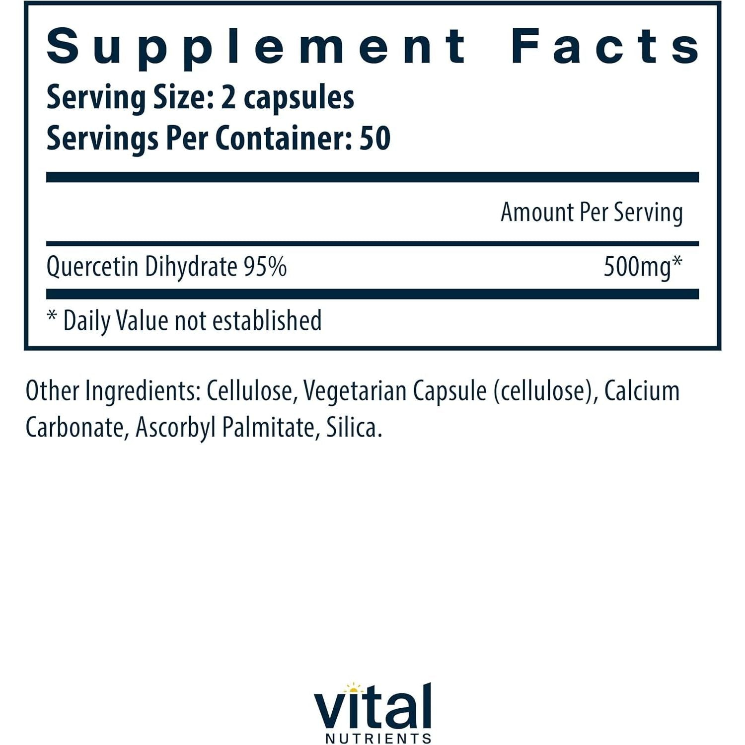 Vital Nutrients Quercetin with Bioflavonoids for Sinus, Respiratory, Heart, & Immune Function Support 500Mg | 100 Capsules