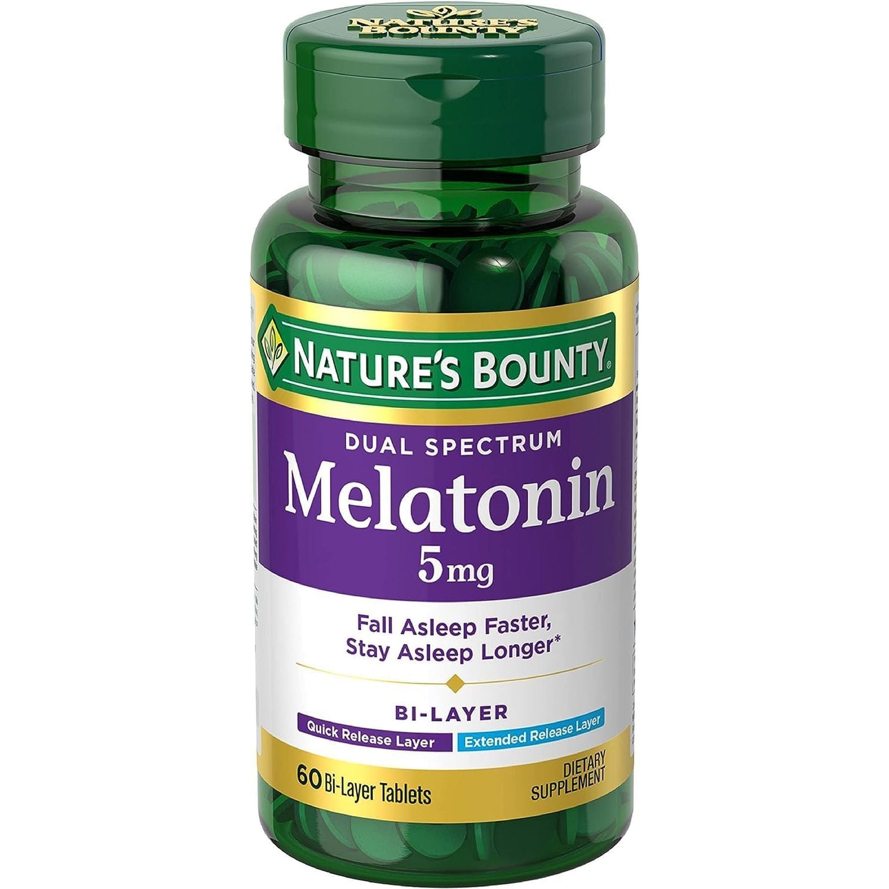 Nature'S Bounty Melatonin 5Mg Dual Spectrum, 100% Drug Free Sleep Supplement 60 Bi-Layer Tablets