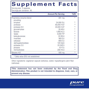 Pure Encapsulations Digestive Enzymes Ultra with Betaine Hcl to Support Protein, Carb, Fiber, and Dairy Digestion* - 90 Capsules