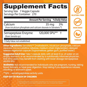 Doctor'S Best High Potency Serrapeptase, Supports Healthy Sinuses and a Healthy Immune System,120, 000 SPU, 270 Veggie Caps