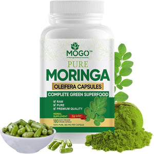 MOGO Organic Moringa Powder Capsules, for Energy, Immunity & Joint Health, 180 Count