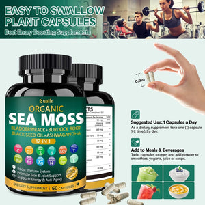 Organic Sea Moss Capsules for Immune System,Skin,Energy Support-60 Capsules