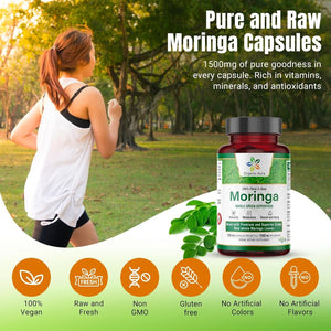 Organic Aura Moringa Leaf Capsules 1500Mg - Boosts Metabolism, Energy, Health, & Stamina