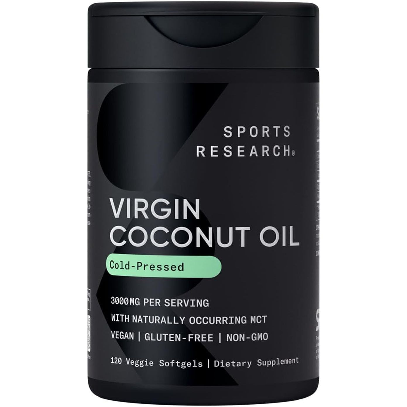 Sports Research® Organic Coconut Oil Capsules 3000MG - Cold Pressed Extra Virgin Coconut Oil 120 Softgels