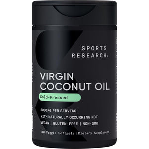 Sports Research® Organic Coconut Oil Capsules 3000MG - Cold Pressed Extra Virgin Coconut Oil 120 Softgels