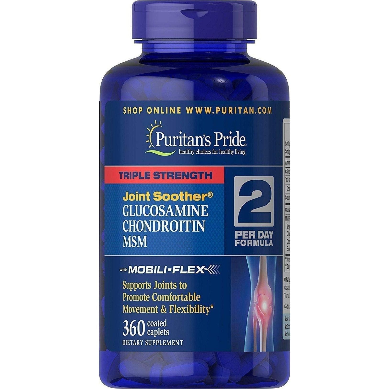 Puritan'S Pride Glucosamine Chondroitin MSM, Dietary Supplement for Joint Health , 6 Month Supply, 360 Coated Tablets