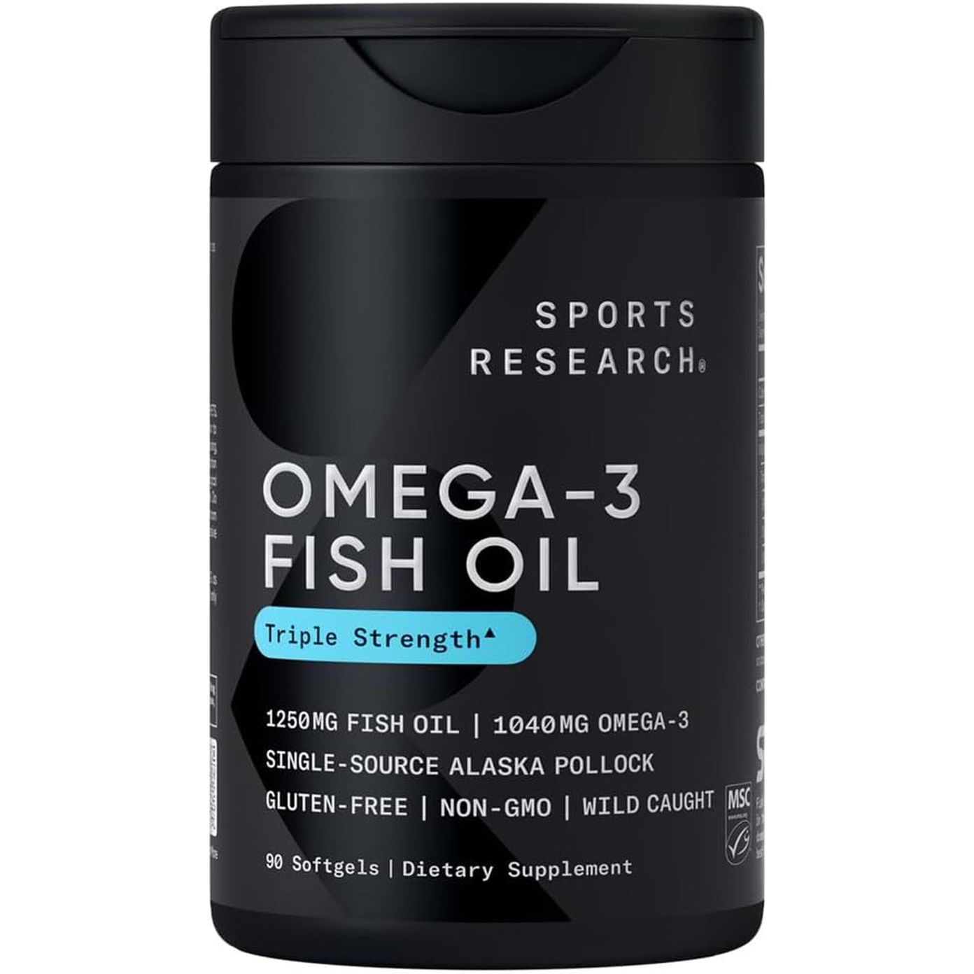 Sports Research Triple Strength Omega 3 Fish Oil - Burpless Fish Oil Supplement W/Epa & DHA 1250 Mg, 90 Ct