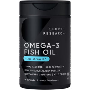Sports Research Triple Strength Omega 3 Fish Oil - Burpless Fish Oil Supplement W/Epa & DHA 1250 Mg, 90 Ct