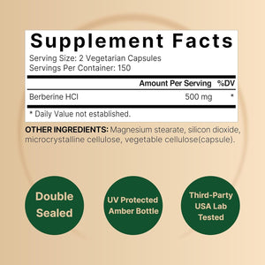 Naturebell Berberine Supplement 500Mg | 300 Veggie Capsules, 97% Pure Berberine HCL – 5:1 Root Extract