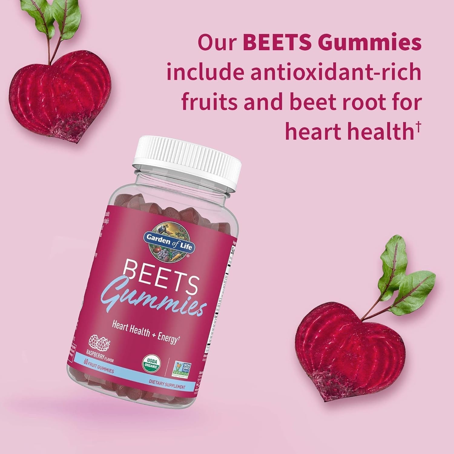 Garden of Life Organic Beet Root Gummies Made from Pectin with Antioxidants for Heart Health & Energy, Raspberry, 30 Servings