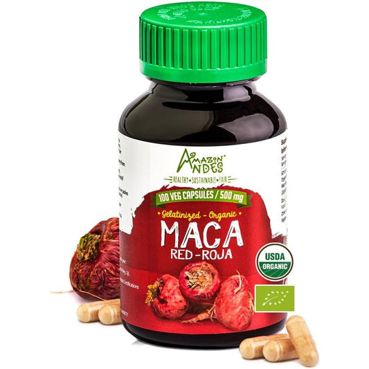 Amazon Andes Red Maca Root Capsules - Female Health Supplement - 100 Vegan Pills (1500Mg) - Made in Peru