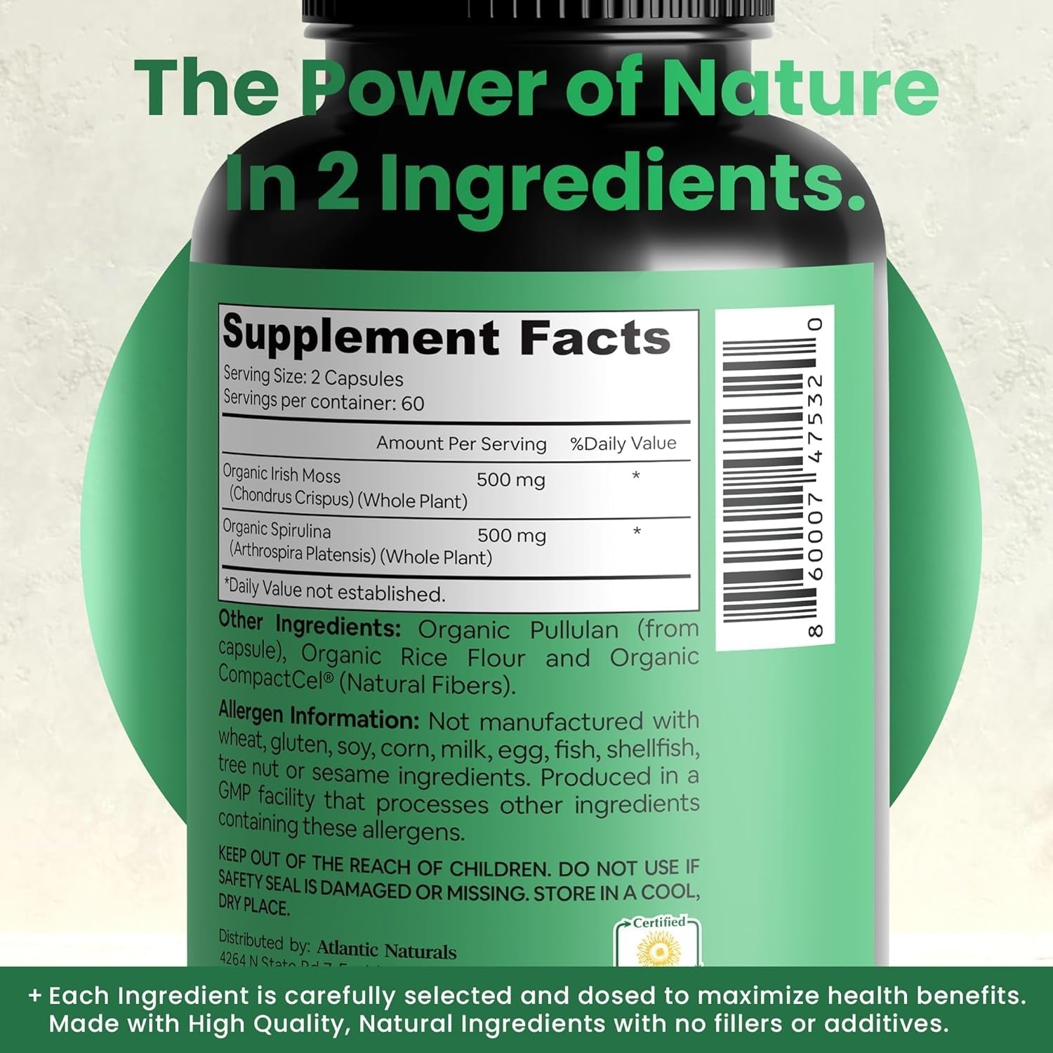 Atlantic Naturals Sea Moss with Spirulina Superfood Capsules (120 Ct)