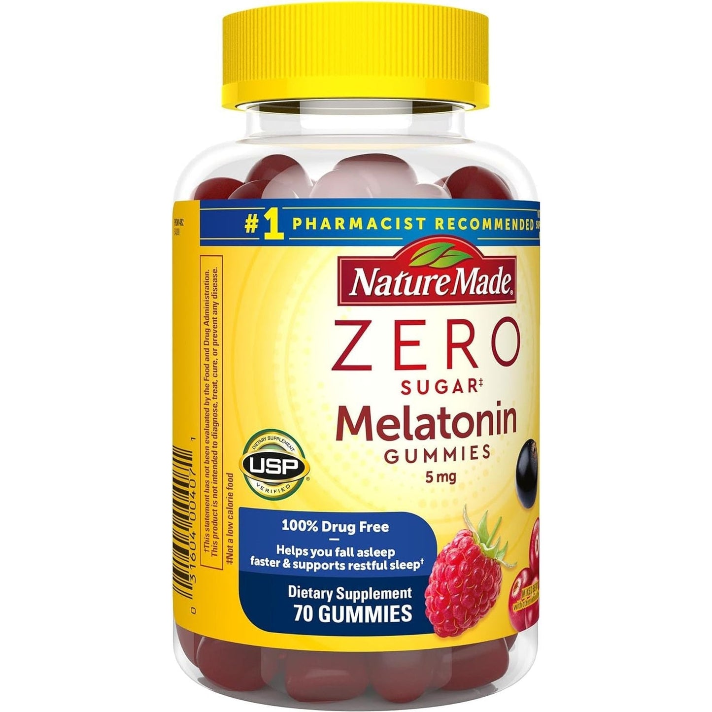 Nature Made Zero Sugar Melatonin 5Mg Extra Strength Gummies 70 Day Supply