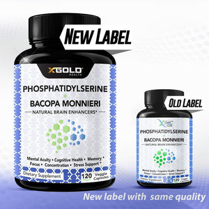 Phosphatidylserine & Bacopa Monnieri 400 Mg 2 in 1 Supplement - Natural Brain Enhancer/Nootropic - 120 Vegetarian Capsules
