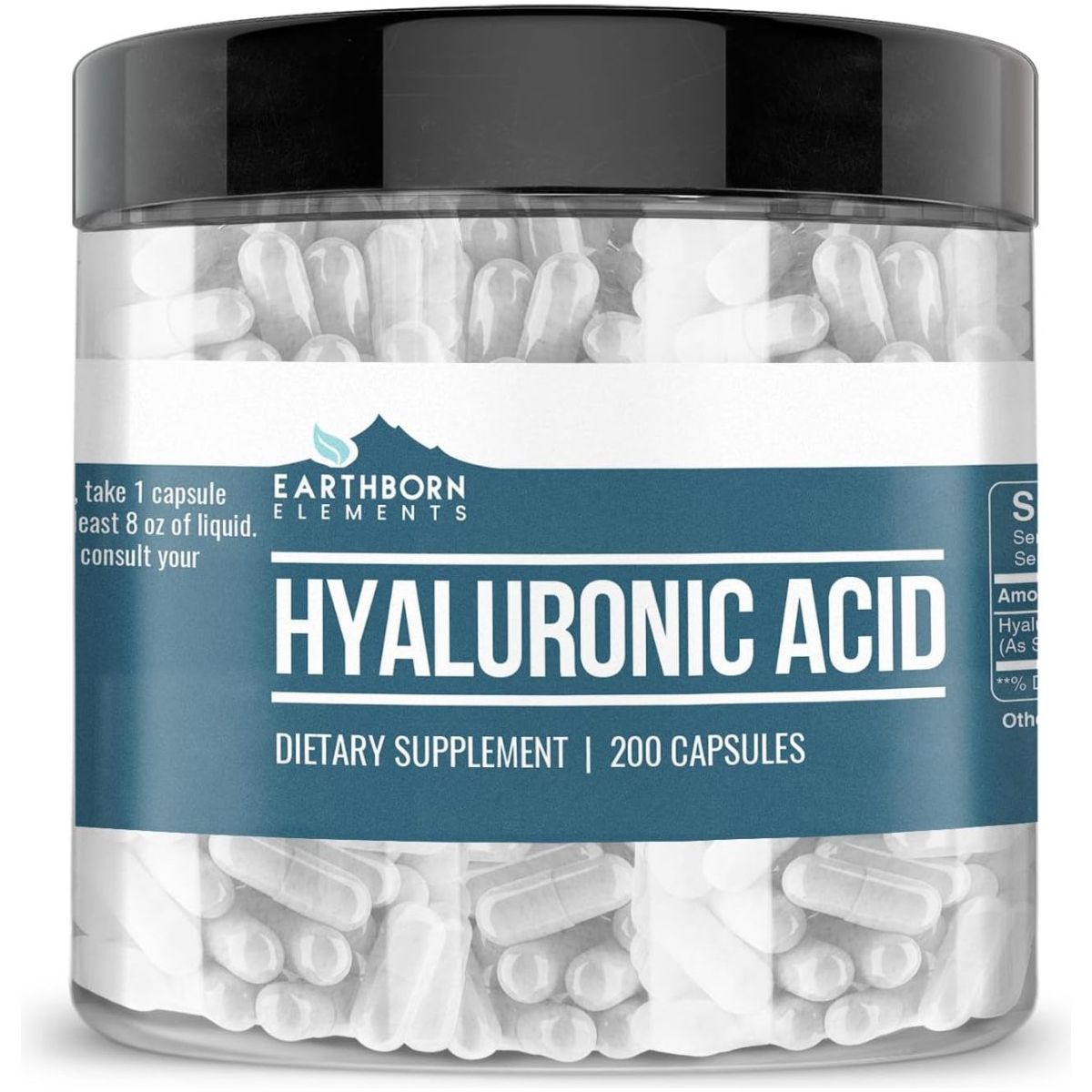 Earthborn Elements Hyaluronic Acid 200 Capsules, Pure & Undiluted, No Additives - Suppviv