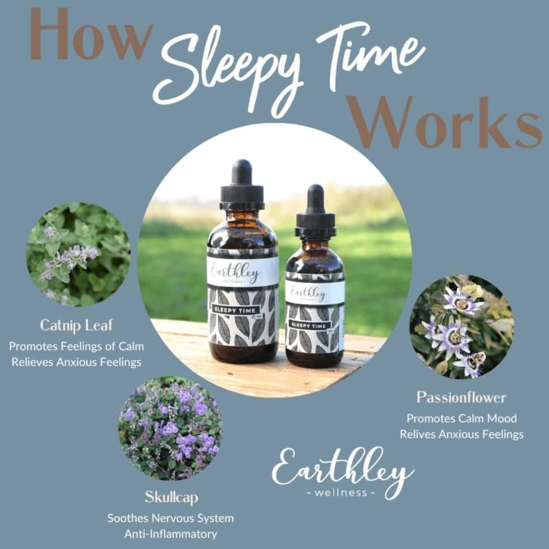 Earthley Wellness, Sleepy Time Herbal Extract, Promote Restful Sleep and Peaceful Nights, Formulated with Organic Catnip Leaf, Skullcap & Passionflower (1Oz) - Suppviv