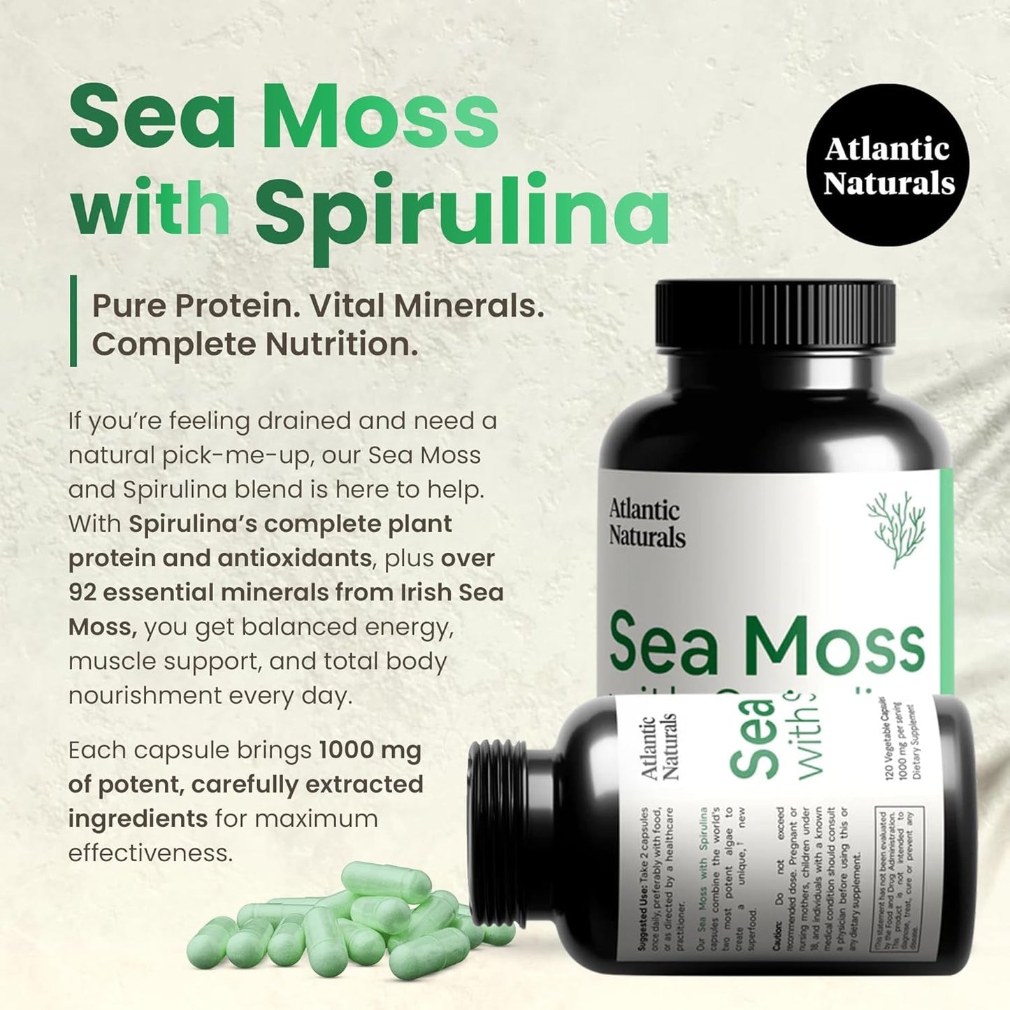 Atlantic Naturals Sea Moss with Spirulina Superfood Capsules (120 Ct)