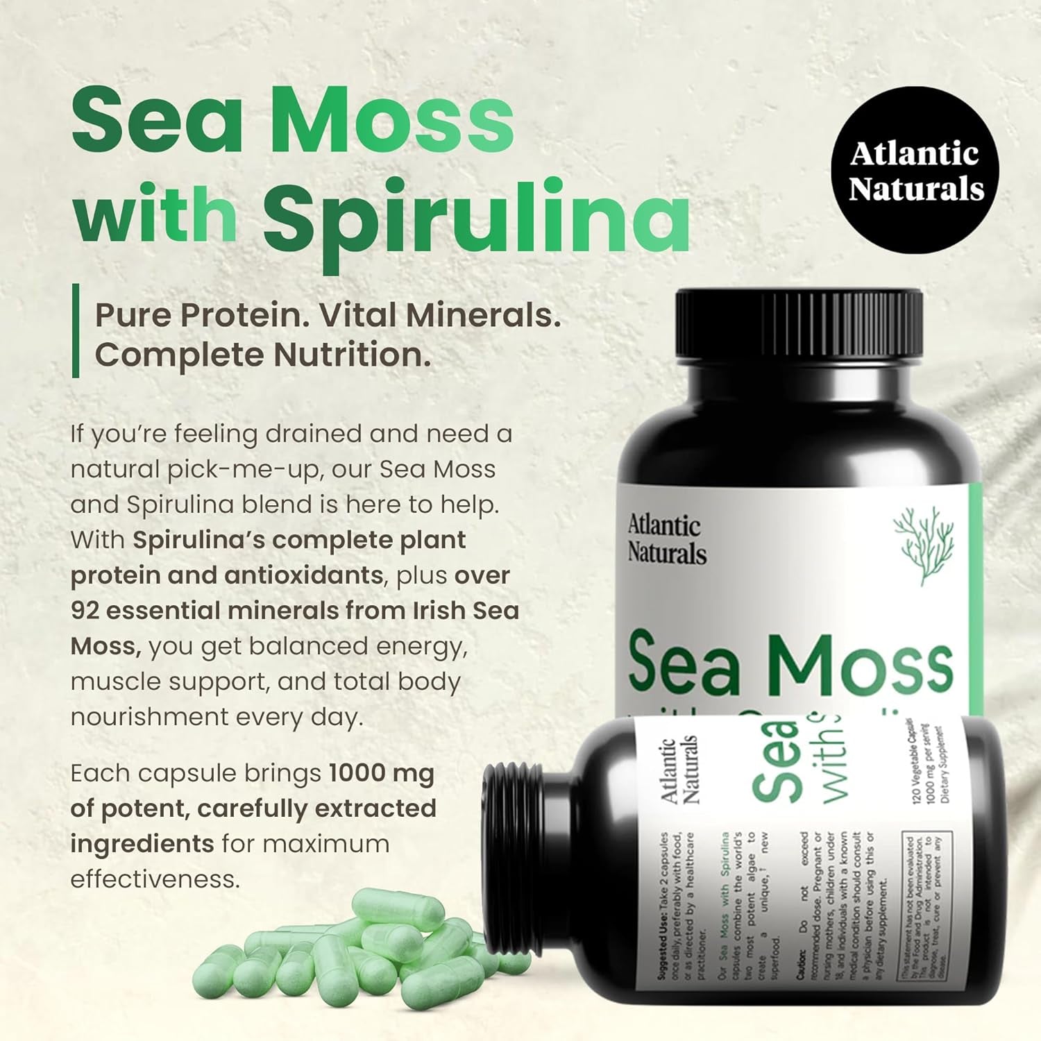 Atlantic Naturals Sea Moss with Spirulina Superfood Capsules (120 Ct)