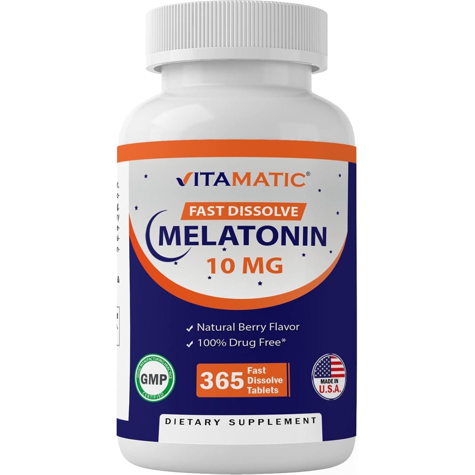 Vitamatic Melatonin 10Mg - 1 Year Supply | Natural Berry Flavor - 365 Tablets