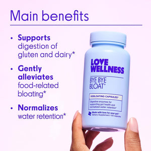 Love Wellness Bye Bye Bloat | Digestive Enzymes for Fast Acting Bloating Relief for Women (60 Count)