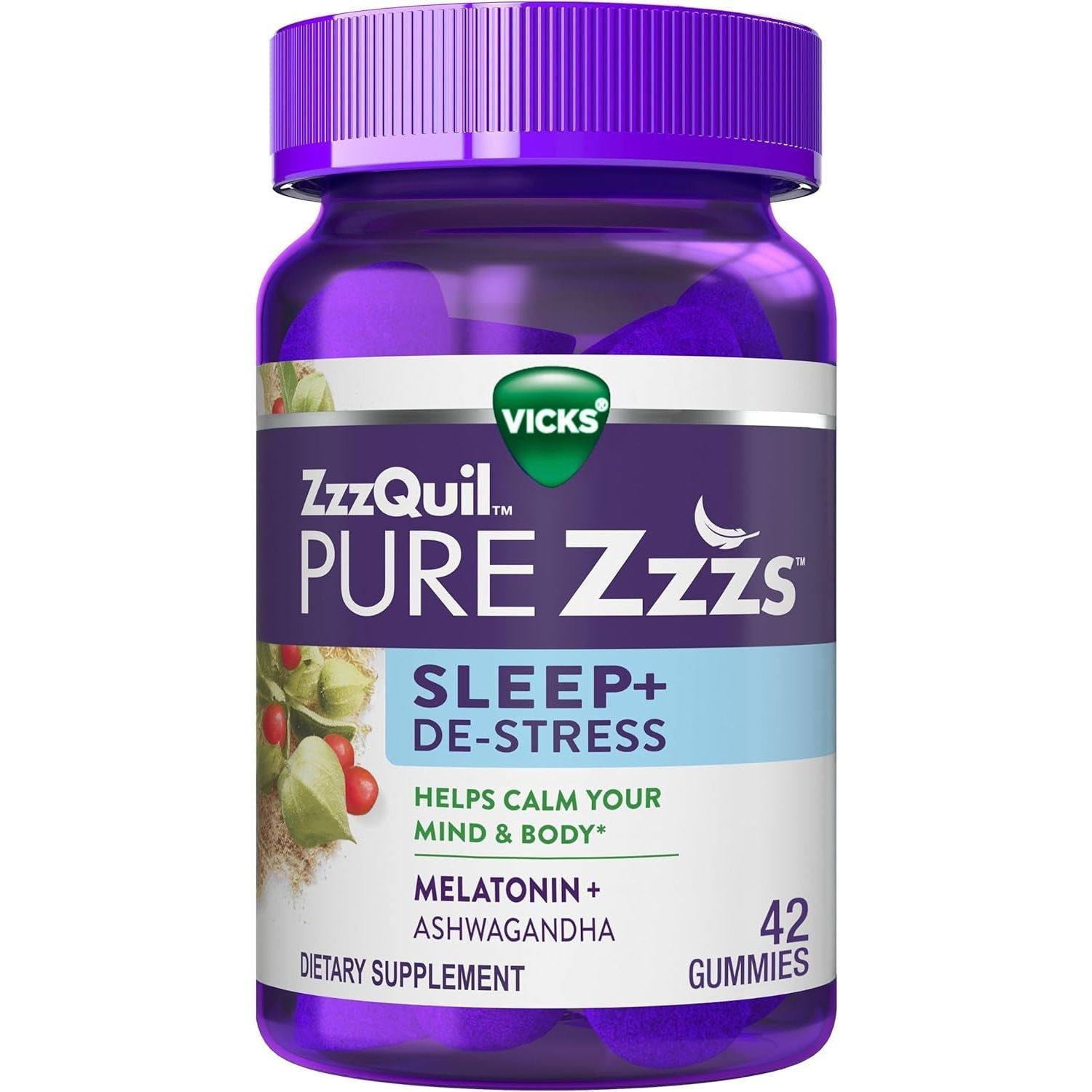 Zzzquil PURE Zzzs De-Stress Melatonin Sleep Aid Gummies 42 Count