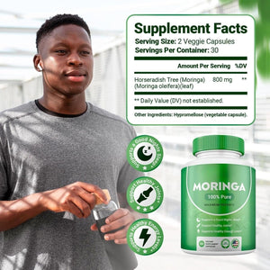 800Mg of Pure Nutrient-Rich Moringa Powder - Supports Energy, Gut Health+Essential Vitamins & Amino Acids