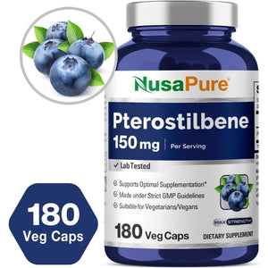 Nusapure Pterostilbene 150Mg 180 Veggie Caps (Non-Gmo, Vegan)