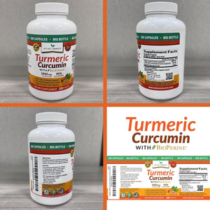 Turmeric Curcumin with Black Pepper Extract - Organic Powder - Joint Support Supplement, Made in USA - (200 Capsules/1965Mg )
