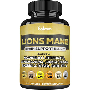 Lions Mane Supplement Capsules - Support Brain Health, Positive Mood & Energy Production 210 Vegan Capsules