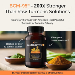 Golden Revive + Joint Support Supplement Featuring Turmeric with Black Pepper, Quercetin, and Magnesium - 60 Capsules