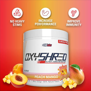 EHP Labs Oxyshred Pre Workout Powder - Peach Mango, 60 Servings - Suppviv