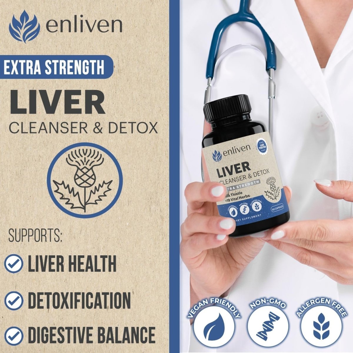 Enliven Liver Cleanse Detox & Repair Supplement (60 Capsules) - Suppviv