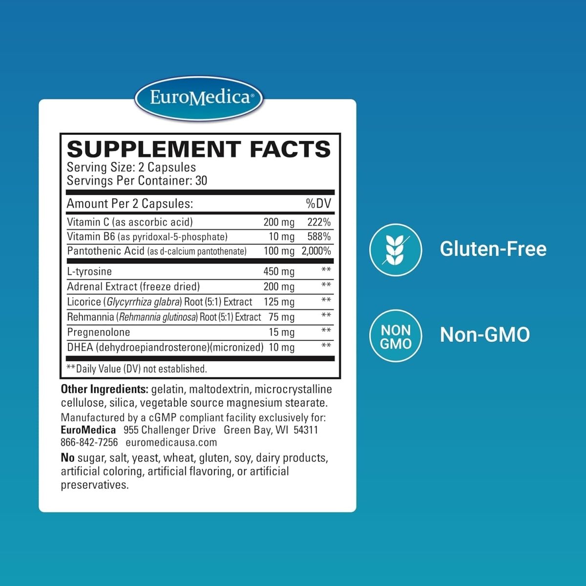 Euromedica Adrenaplex - Healthy Adrenal Function Support Supplement - 60 Capsules - Suppviv