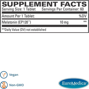 Euromedica Melatonin 10Mg - Supports Rest, Immune Function & Cellular Health 60 Tablets - Suppviv