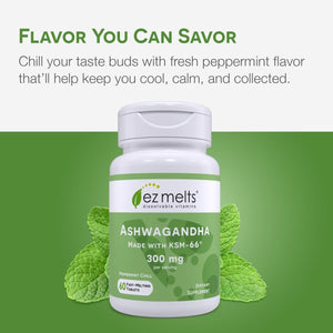 EZ Melts Dissolvable KSM - 66 Ashwagandha, 300 Mg Stress, Sleep & Mood Support 30 - Day Supply - Suppviv