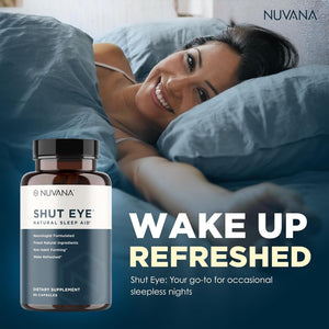 Shut Eye Natural Sleep Aid Supplement for Adults | 5Mg Melatonin 60 Capsules