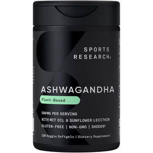 Sports Research® Ashwagandha Softgels with Coconut MCT Oil for Relaxation, Calm & Sleep Support - 120 Count