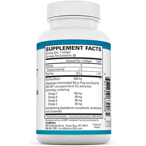 Euromedica Prohydra-7 - Skin Health Support Supplement with Omega-7 Sea Buckthorn Oil - 60 Softgels