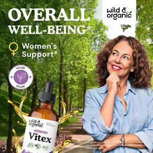 Wild & Organic Vitex Tincture - Vitex Chasteberry Supplement for Good Mood - 4 Fl Oz for Women