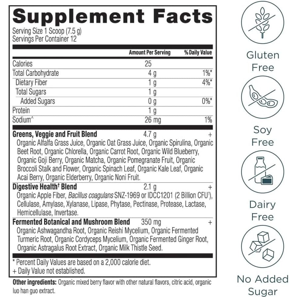 Ancient Nutrition Supergreens Powder with Probiotics, Digestive and Energy Support, 12 Servings