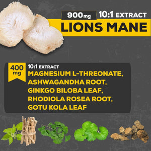 Lions Mane Supplement Capsules - Support Brain Health, Positive Mood & Energy Production 210 Vegan Capsules