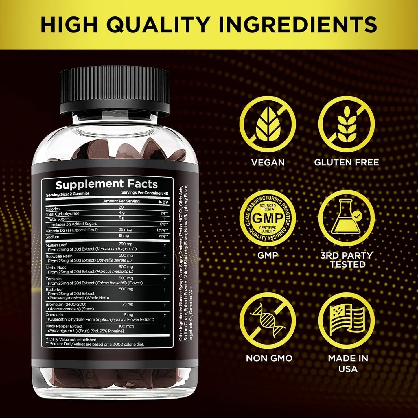 9In1 Mullein Gummies | Lung and Sinus Support for Cleanse, Clarity, and Relief 45-Day Supply, Made in the USA