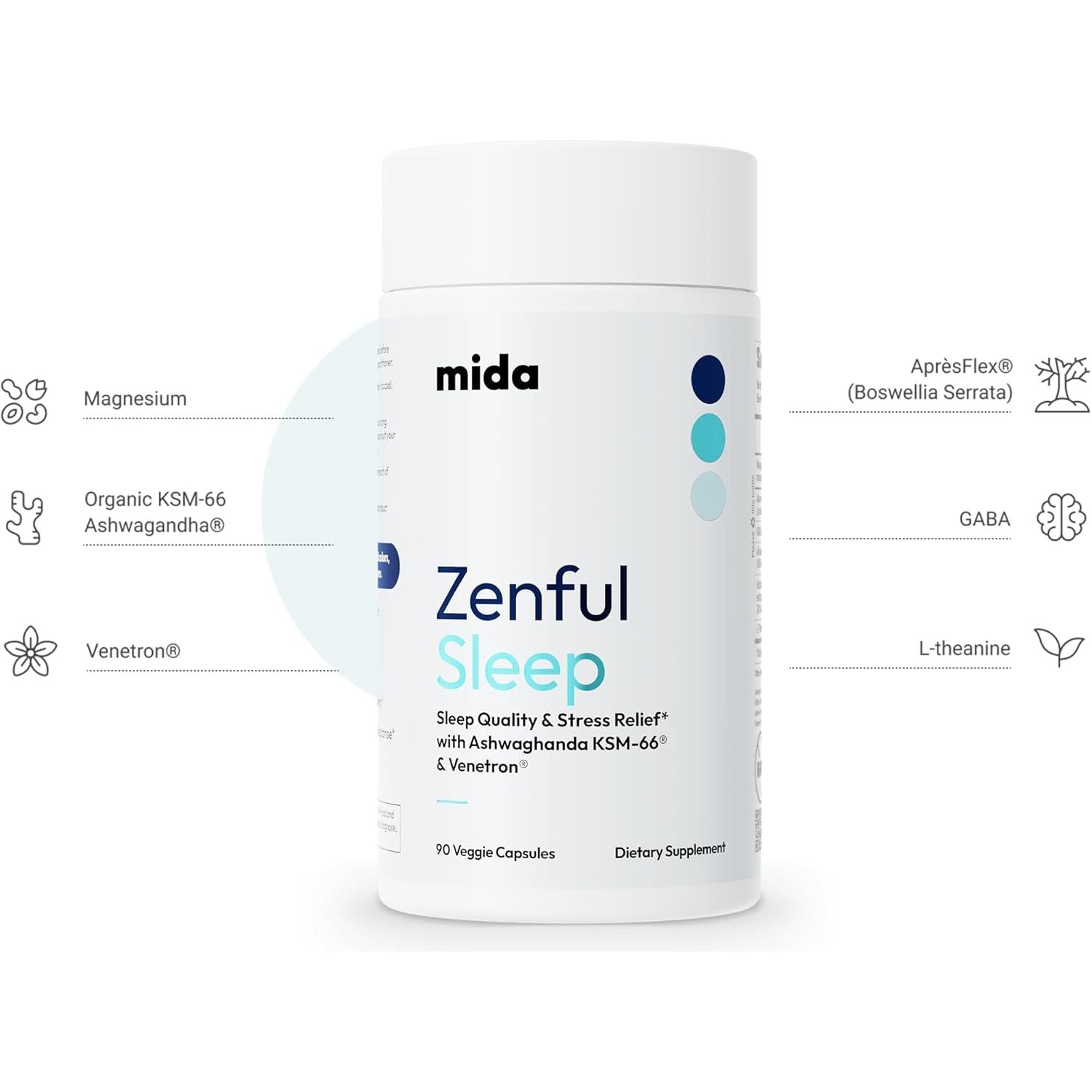 Zenful Sleep Supplement - Promotes Relaxation & Sleep Quality | 30 Servings (90 Capsules)