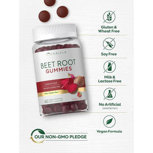 Carlyle Beet Root Gummies | 60 Count | Vegan Strawberry Flavored Chewable Supplement | Non-Gmo, Gluten Free