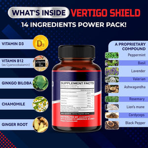 Vertigo Support Complex - Advanced 14-In-1 Formula for Spinning Dizziness Inner Ear Balance* - Made in the USA.