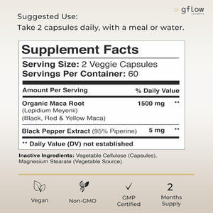 Organic Maca Root Capsules 1500Mg - Supports Energy, Performance & Mood - 120 Pills